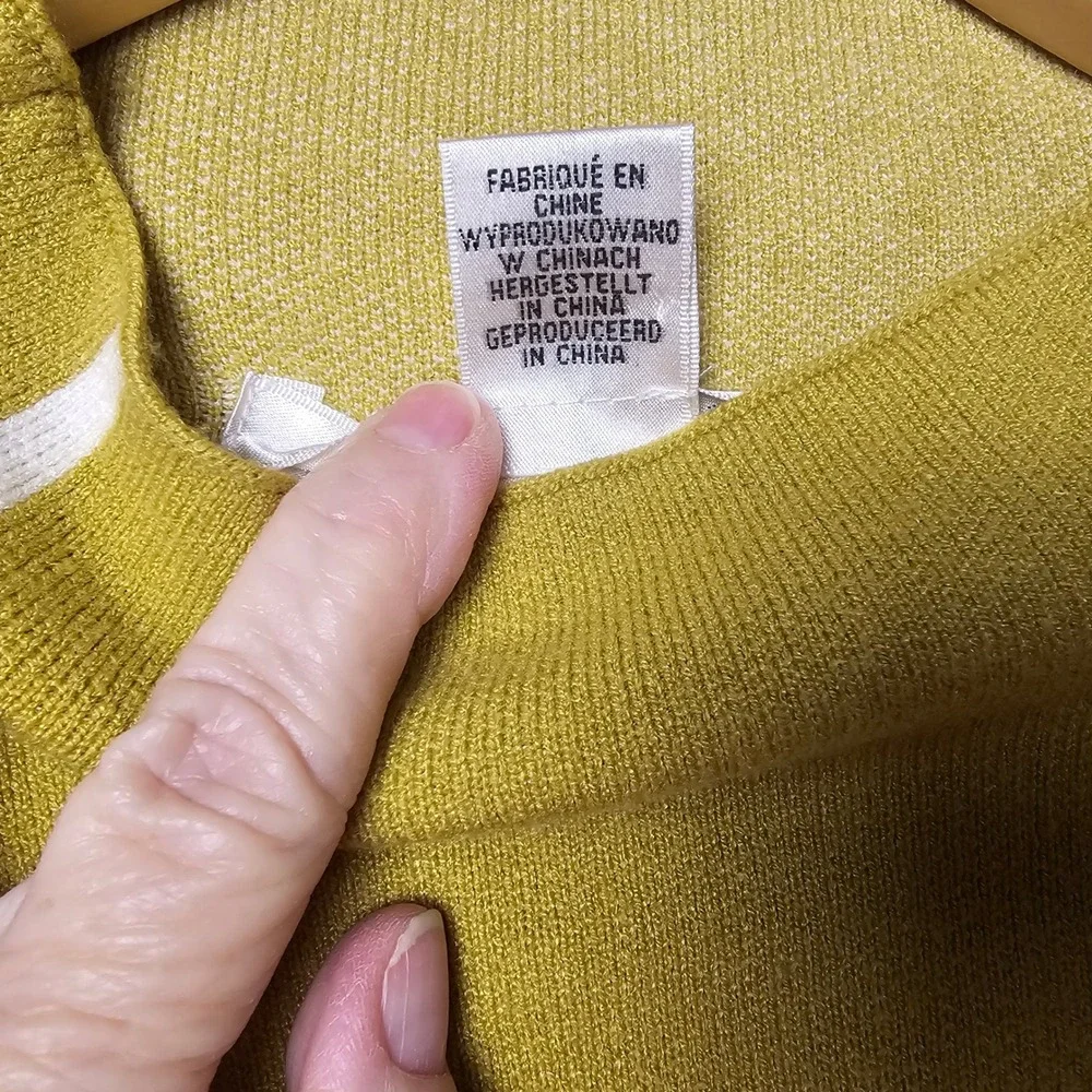 MAX STUDIO Women's Green / Mustard Yellow Grid Print Mock‎ Neck Sweater XL EUC